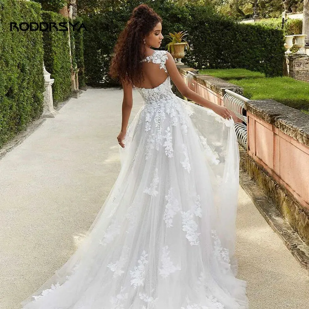 V-neck Boho Wedding Dresses Floor-length Tulle Vestido De Noiva Appliques
