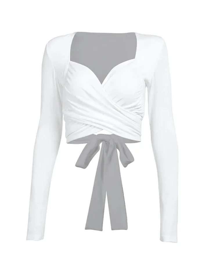 V Neck Bow Long Sleeve Tee