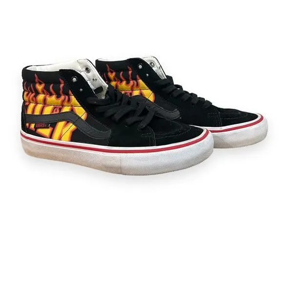 Vans Sk8-Hi Thrasher Flames Graphic Skate Shoes High Top Ultra Cush Style 721454