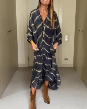 Vestido Boho Listrado Decote V
