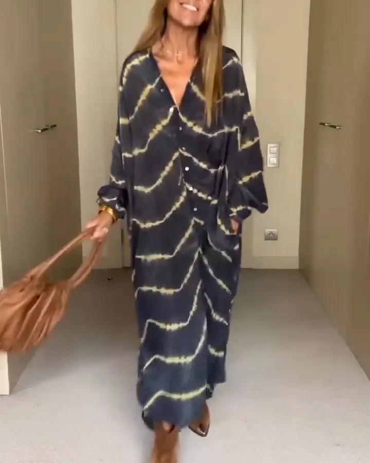Vestido Boho Listrado Decote V