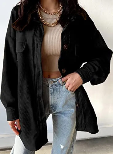 VICHYIE Corduroy Lapel Oversized Shacket