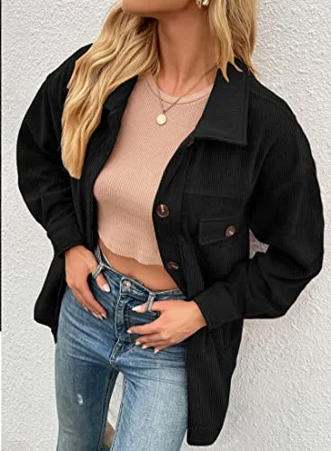 VICHYIE Corduroy Lapel Oversized Shacket