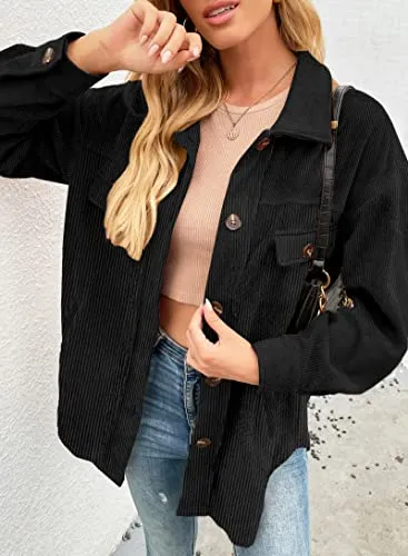 VICHYIE Corduroy Lapel Oversized Shacket