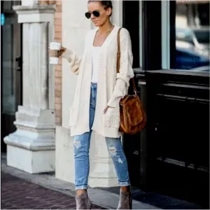 VICI Womens Size S/M Light Soft Yellow Cable Knit Oversized Open Front Cardigan