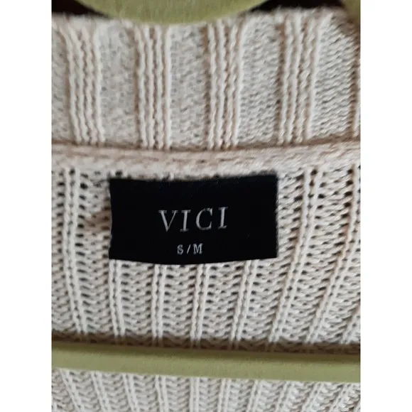 VICI Womens Size S/M Light Soft Yellow Cable Knit Oversized Open Front Cardigan