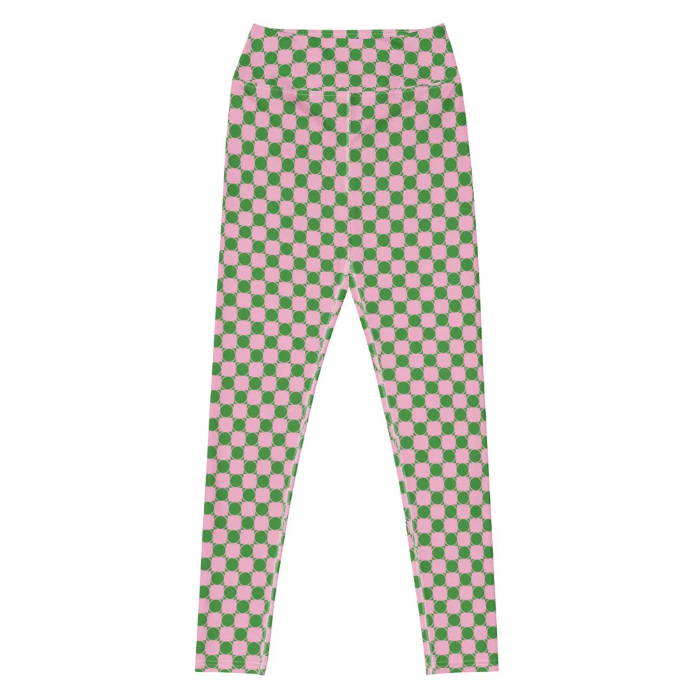 Victor. 70s Checkered  Yoga Leggings in Green and Pink