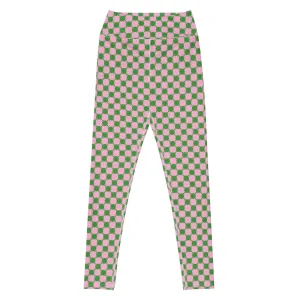 Victor. 70s Checkered  Yoga Leggings in Green and Pink