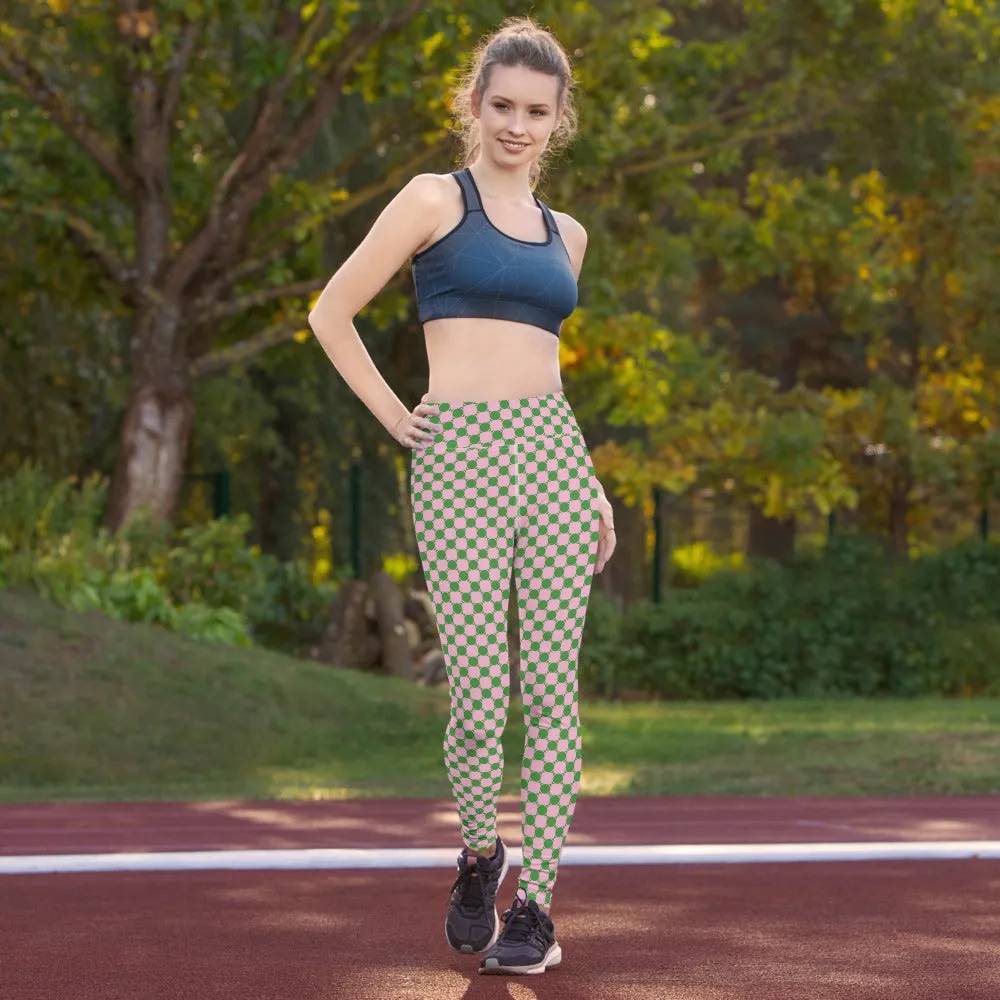 Victor. 70s Checkered  Yoga Leggings in Green and Pink