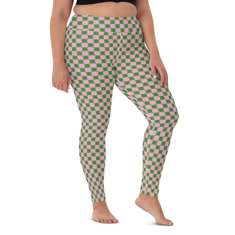 Victor. 70s Checkered  Yoga Leggings in Green and Pink