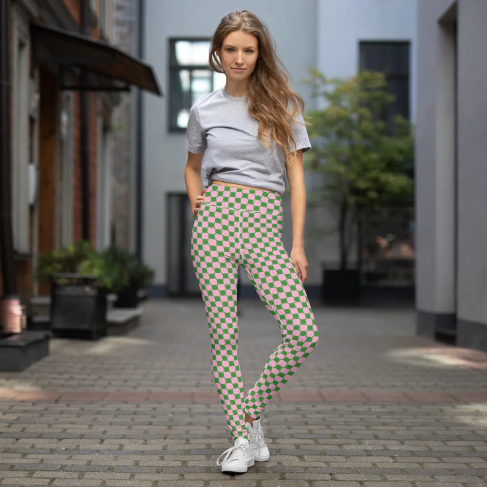 Victor. 70s Checkered  Yoga Leggings in Green and Pink