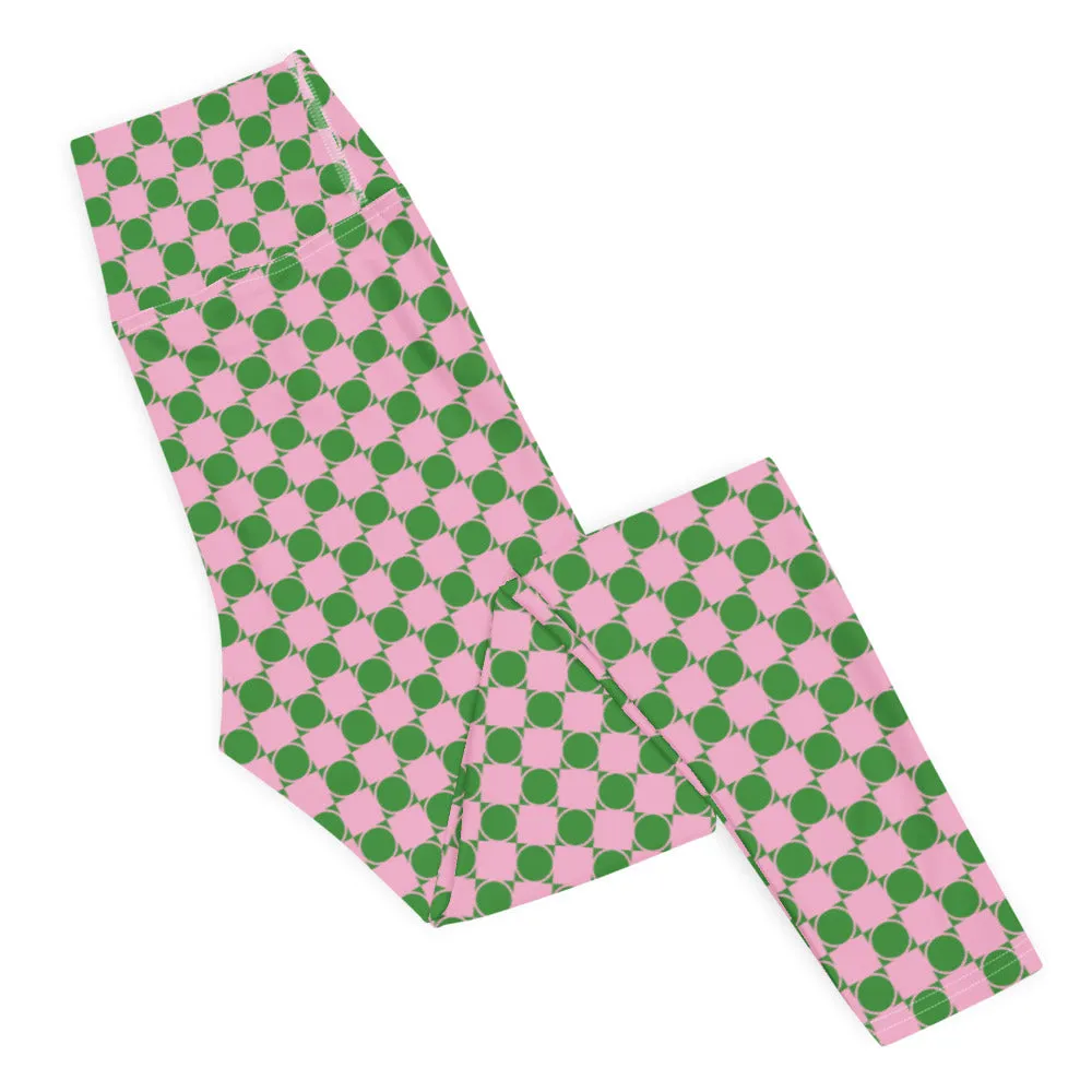 Victor. 70s Checkered  Yoga Leggings in Green and Pink
