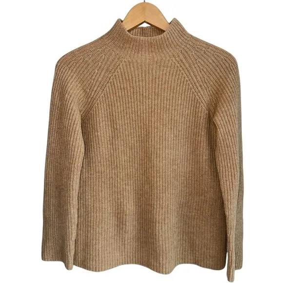VINCE | Mélange Ribbed Wool &amp; Cashmere Blend Mock Neck Sweater | Camel Tan | XS