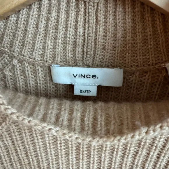 VINCE | Mélange Ribbed Wool &amp; Cashmere Blend Mock Neck Sweater | Camel Tan | XS