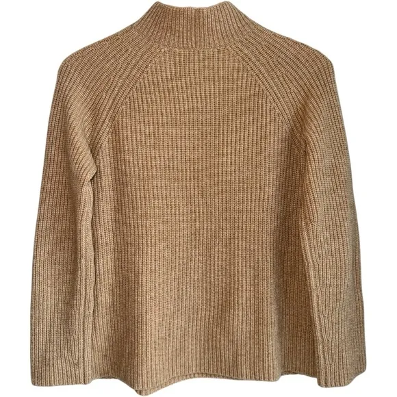 VINCE | Mélange Ribbed Wool &amp; Cashmere Blend Mock Neck Sweater | Camel Tan | XS