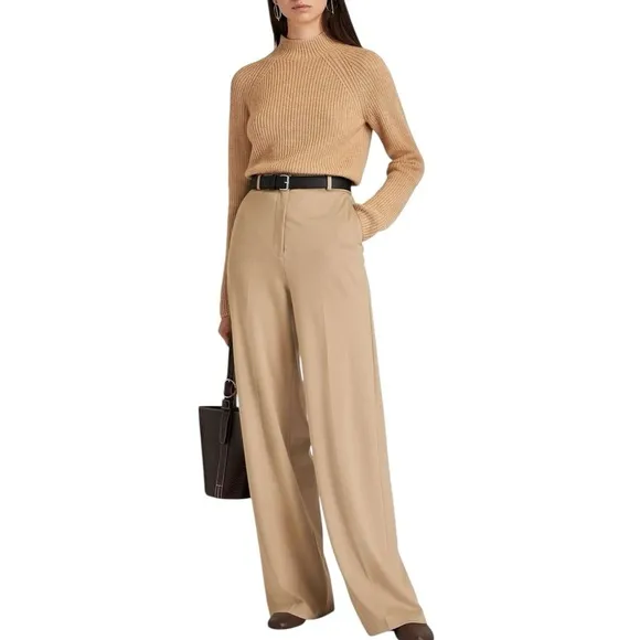 VINCE | Mélange Ribbed Wool &amp; Cashmere Blend Mock Neck Sweater | Camel Tan | XS