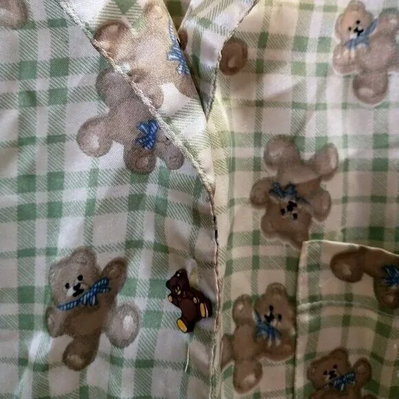 Vintage 90s Satin Teddy Bear Pajama Top Size Small