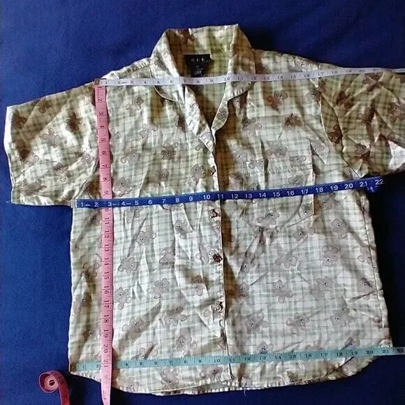 Vintage 90s Satin Teddy Bear Pajama Top Size Small