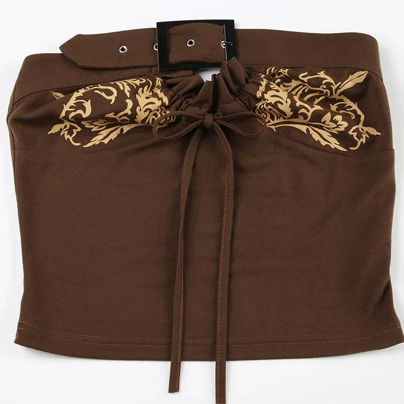 Vintage Floral Print Strapless Crop Top