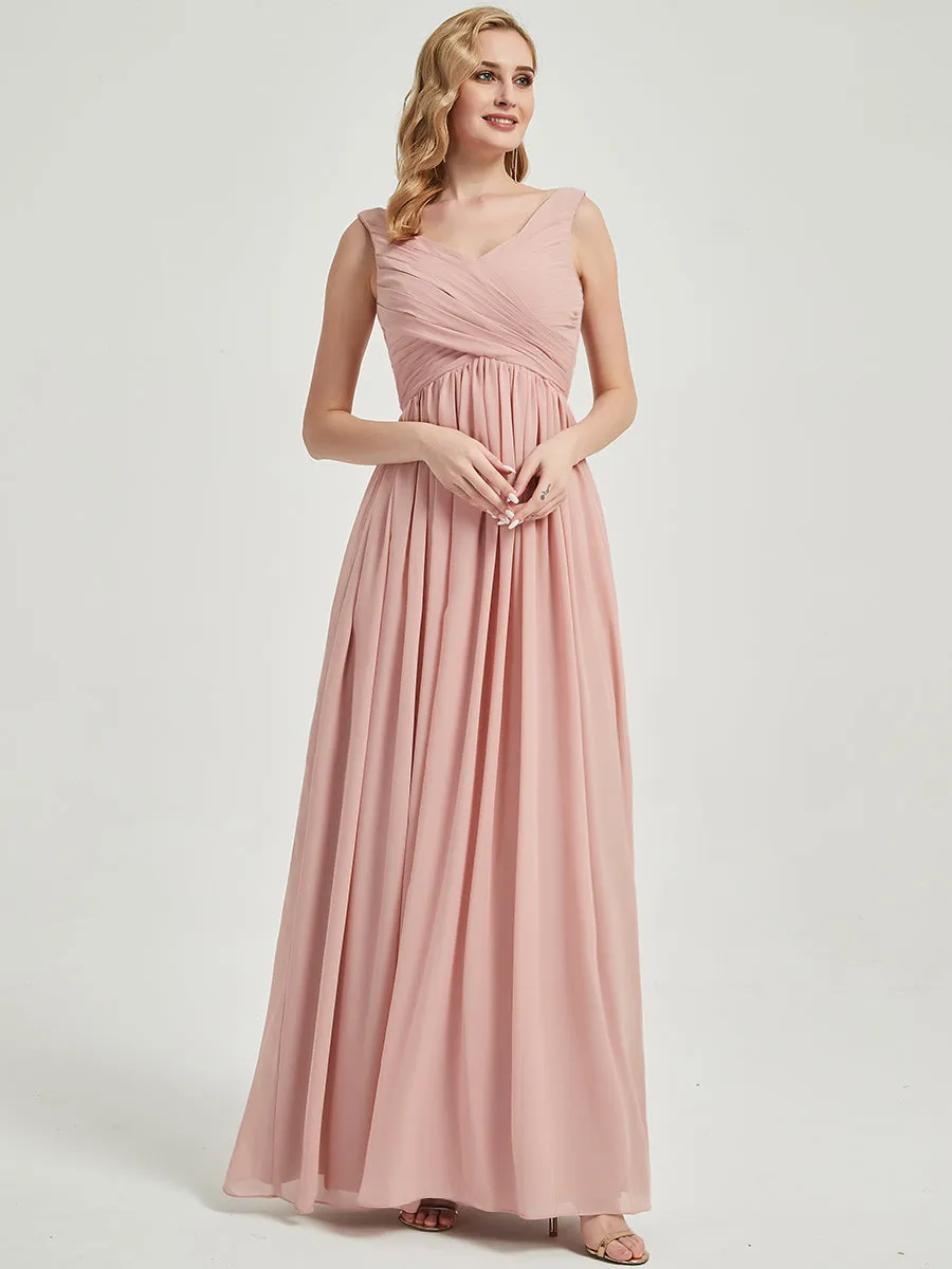 Vintage Mauve Empire Sleeveless Pleated Chiffon Maxi Bridesmaid Dress