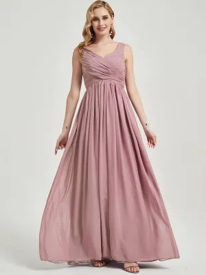 Vintage Mauve Empire Sleeveless Pleated Chiffon Maxi Bridesmaid Dress