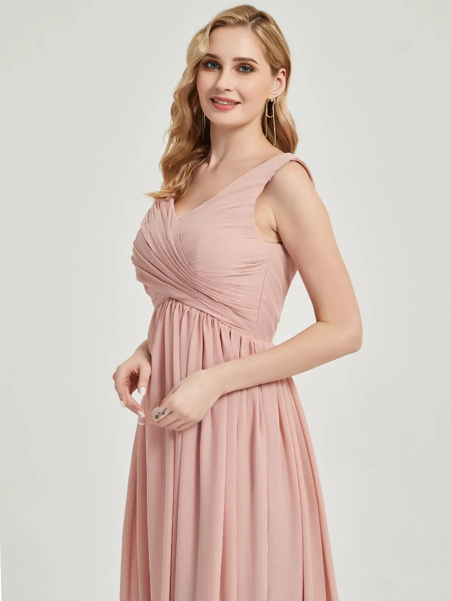 Vintage Mauve Empire Sleeveless Pleated Chiffon Maxi Bridesmaid Dress