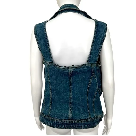 Vintage Rare Distressed Denim Chic Button Up Sleeveless Vest Top