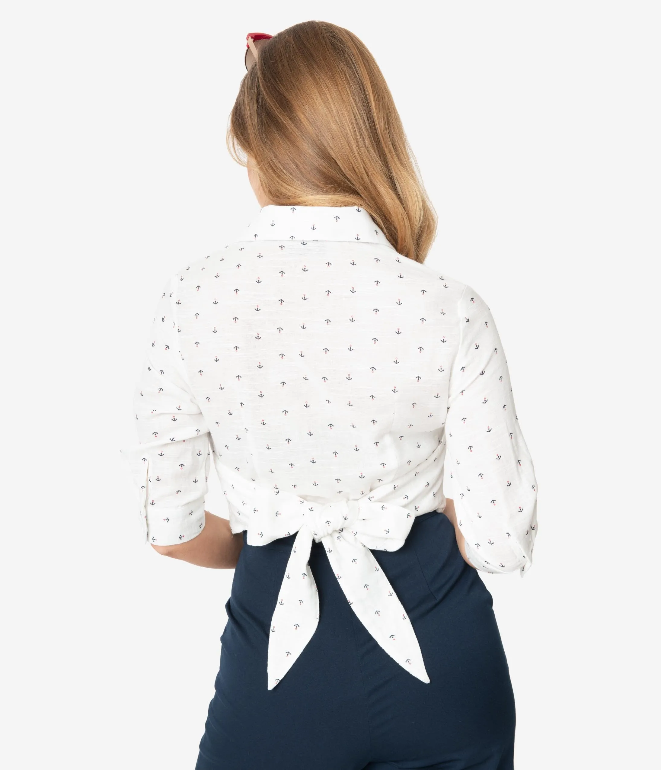 Voodoo Vixen Ivory & Anchor Print Button Up Top