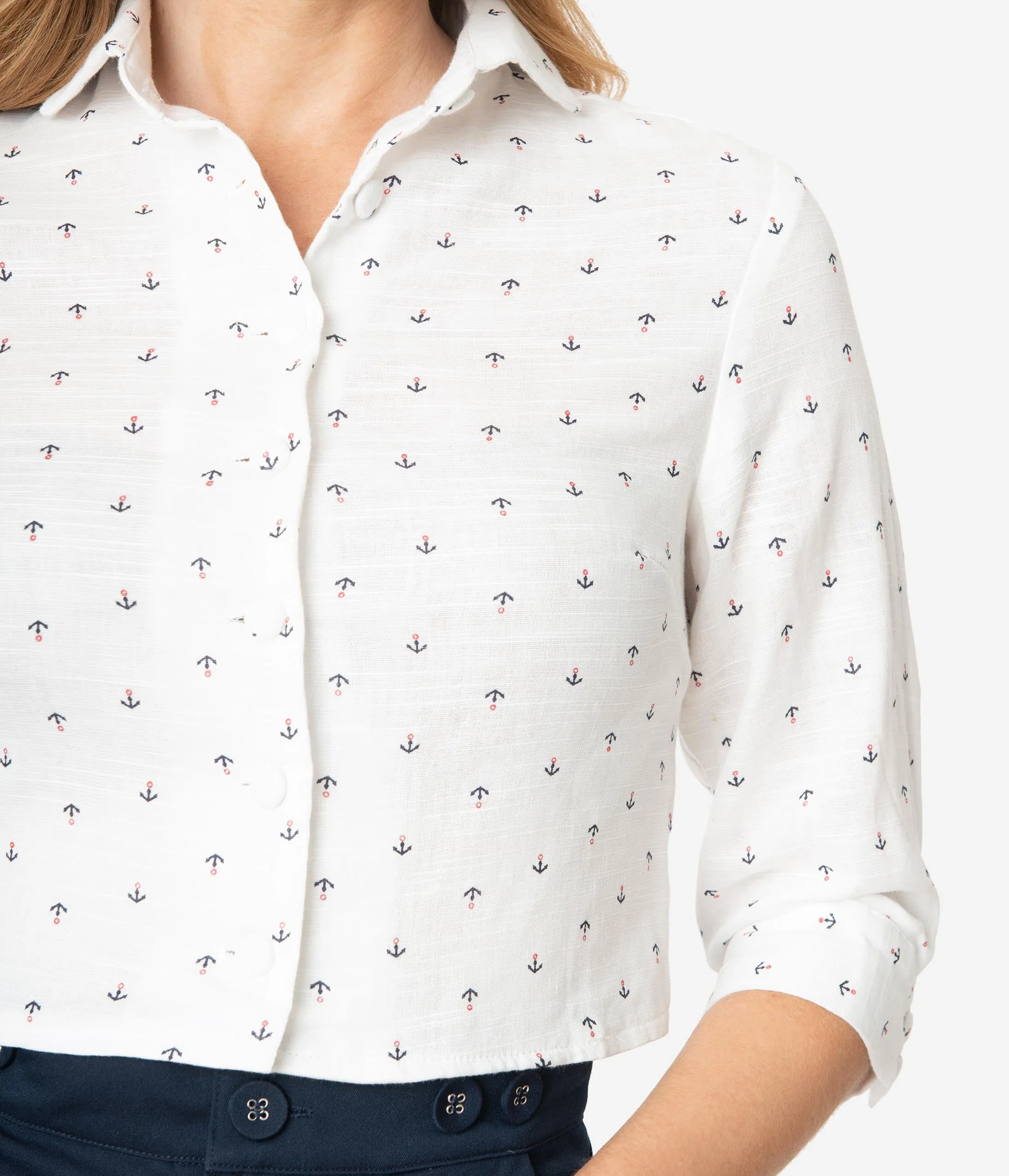 Voodoo Vixen Ivory & Anchor Print Button Up Top