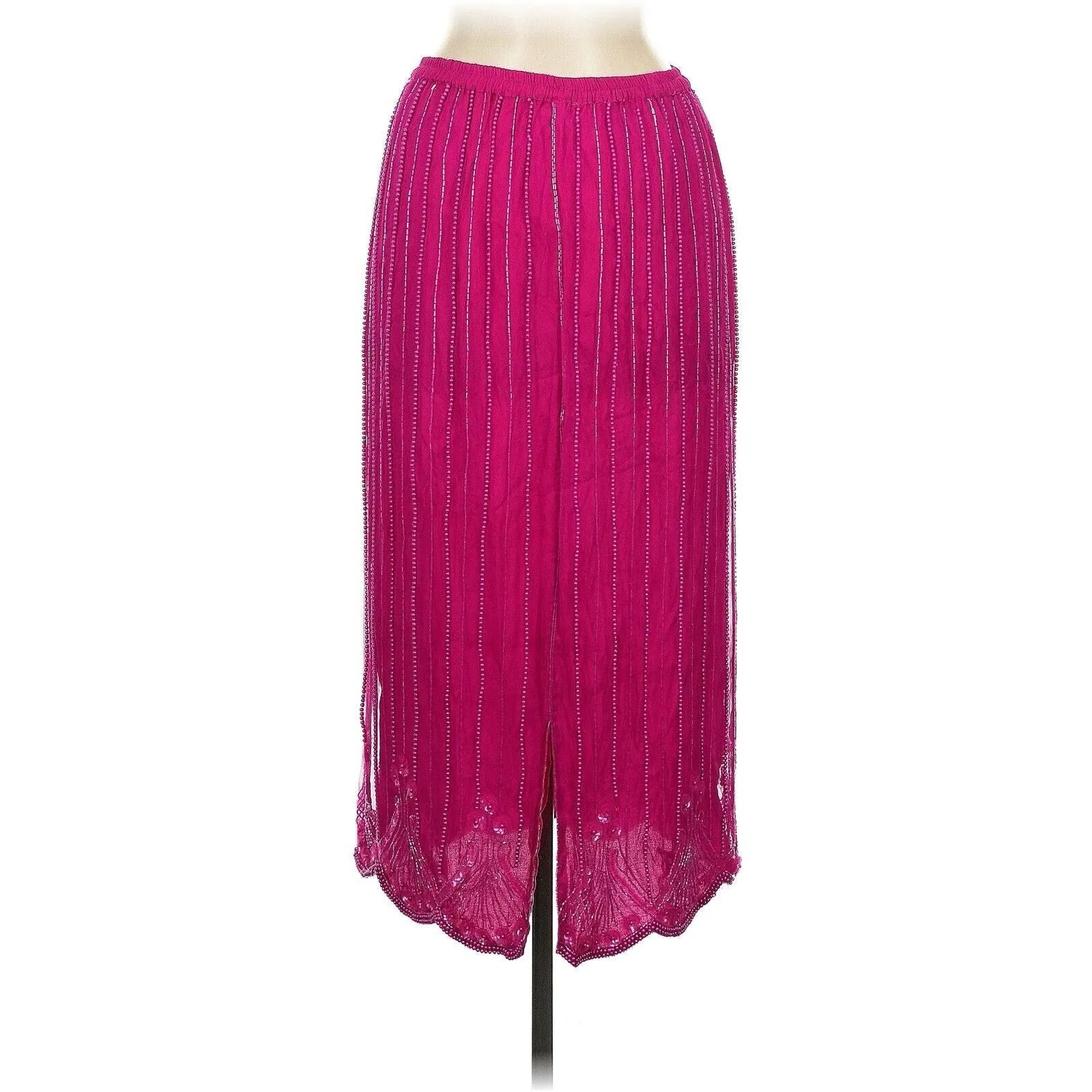 VTG Unbranded Women's Magenta Pink Silk Beaded Midi Skirt, Size Medium
