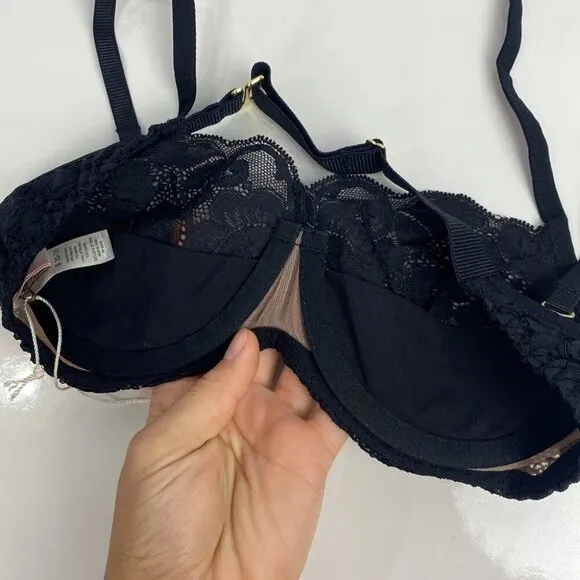 We Are HAH NWT Free People Hook Up Wireless Demi Bra In Noir - Size B 30-38