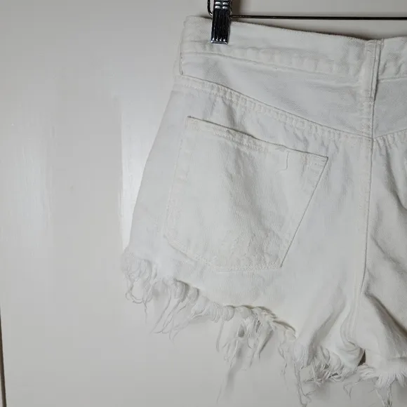 We The Free by Free People White Distressed Denim Button Fly Shorts Size 27