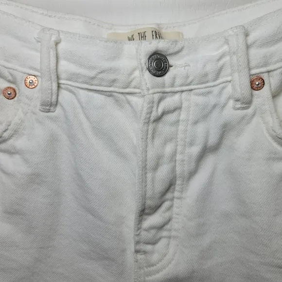We The Free by Free People White Distressed Denim Button Fly Shorts Size 27
