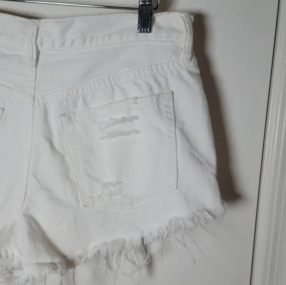 We The Free by Free People White Distressed Denim Button Fly Shorts Size 27