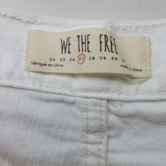 We The Free by Free People White Distressed Denim Button Fly Shorts Size 27