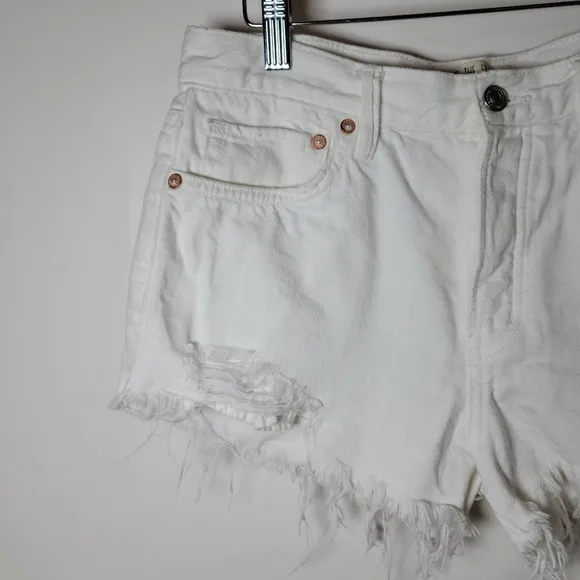 We The Free by Free People White Distressed Denim Button Fly Shorts Size 27