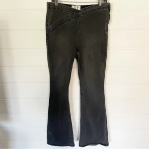 We The Free High Rise Crossover Waistband Stretchy Flared Washed Black Jeans 31