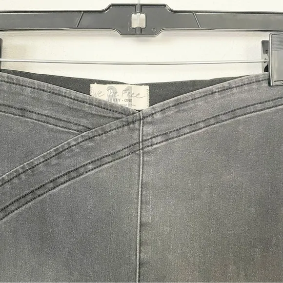 We The Free High Rise Crossover Waistband Stretchy Flared Washed Black Jeans 31
