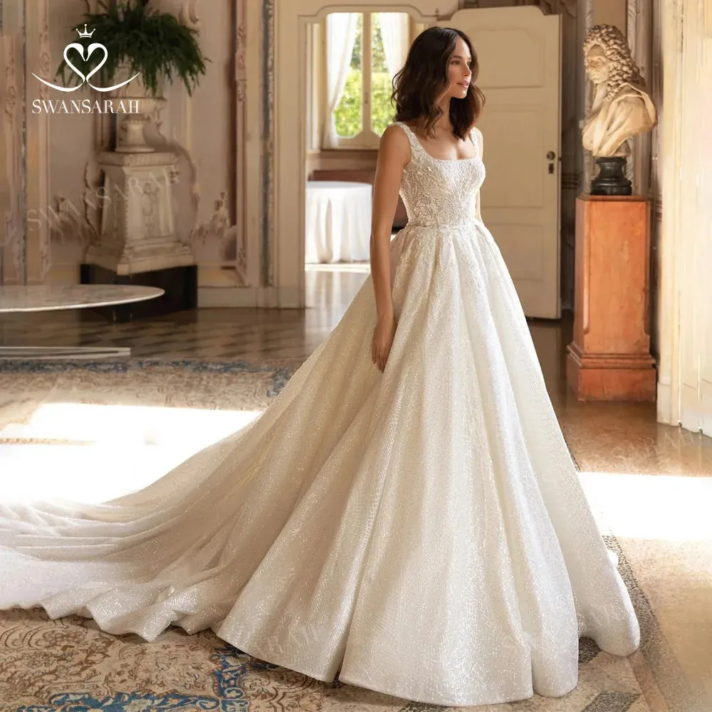 Wedding Dress Appliques Backless A-Line Princess Bride Gown