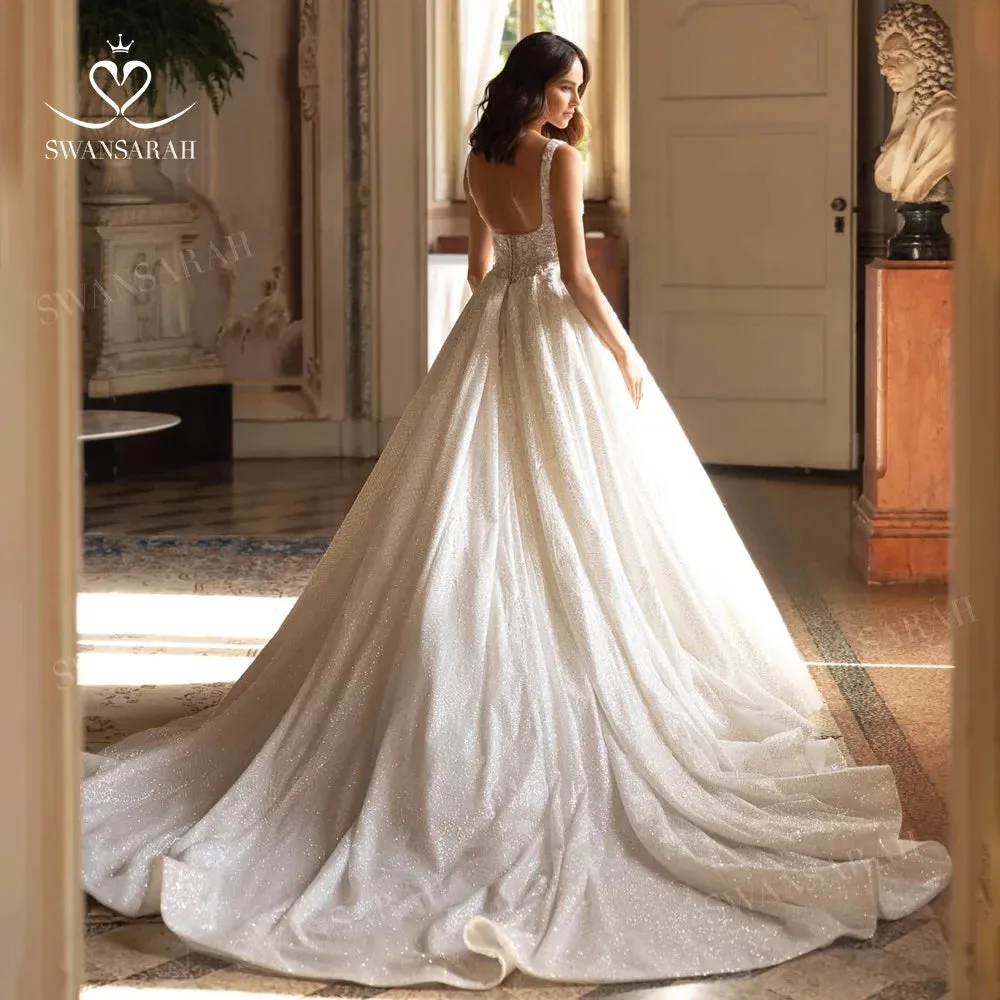Wedding Dress Appliques Backless A-Line Princess Bride Gown