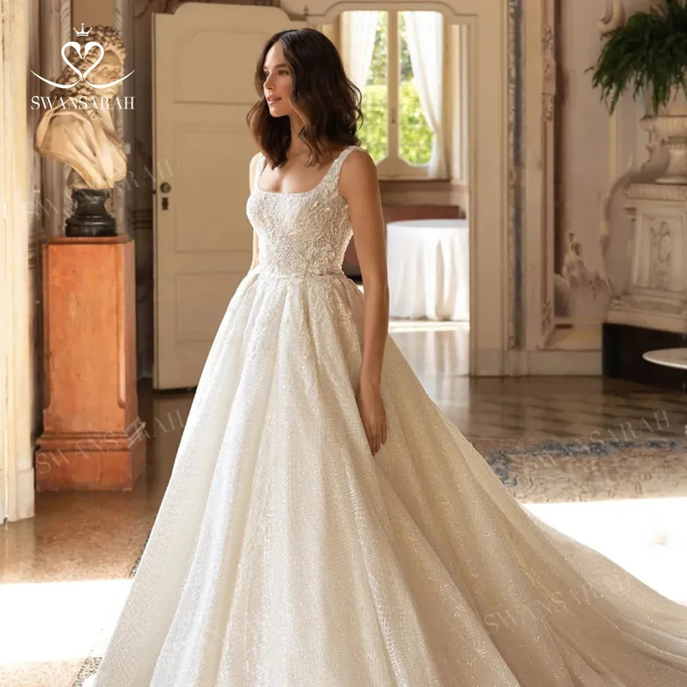 Wedding Dress Appliques Backless A-Line Princess Bride Gown