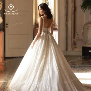 Wedding Dress Appliques Backless A-Line Princess Bride Gown