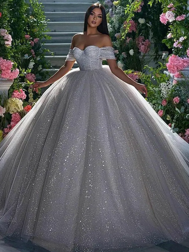 Wedding Dress Ball Gowns Glitter Tulle Sweetheart Bride Dresses