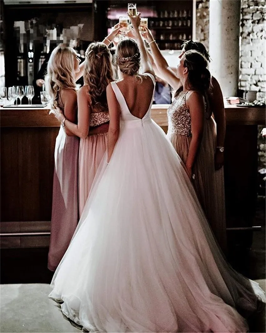 Wedding Dress Bow-knot Design A Line Backless Sleeveless Bridal Gown