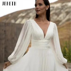 Wedding Dress Bridal Long A Line Backless Beach Bride Gown Sweep Train