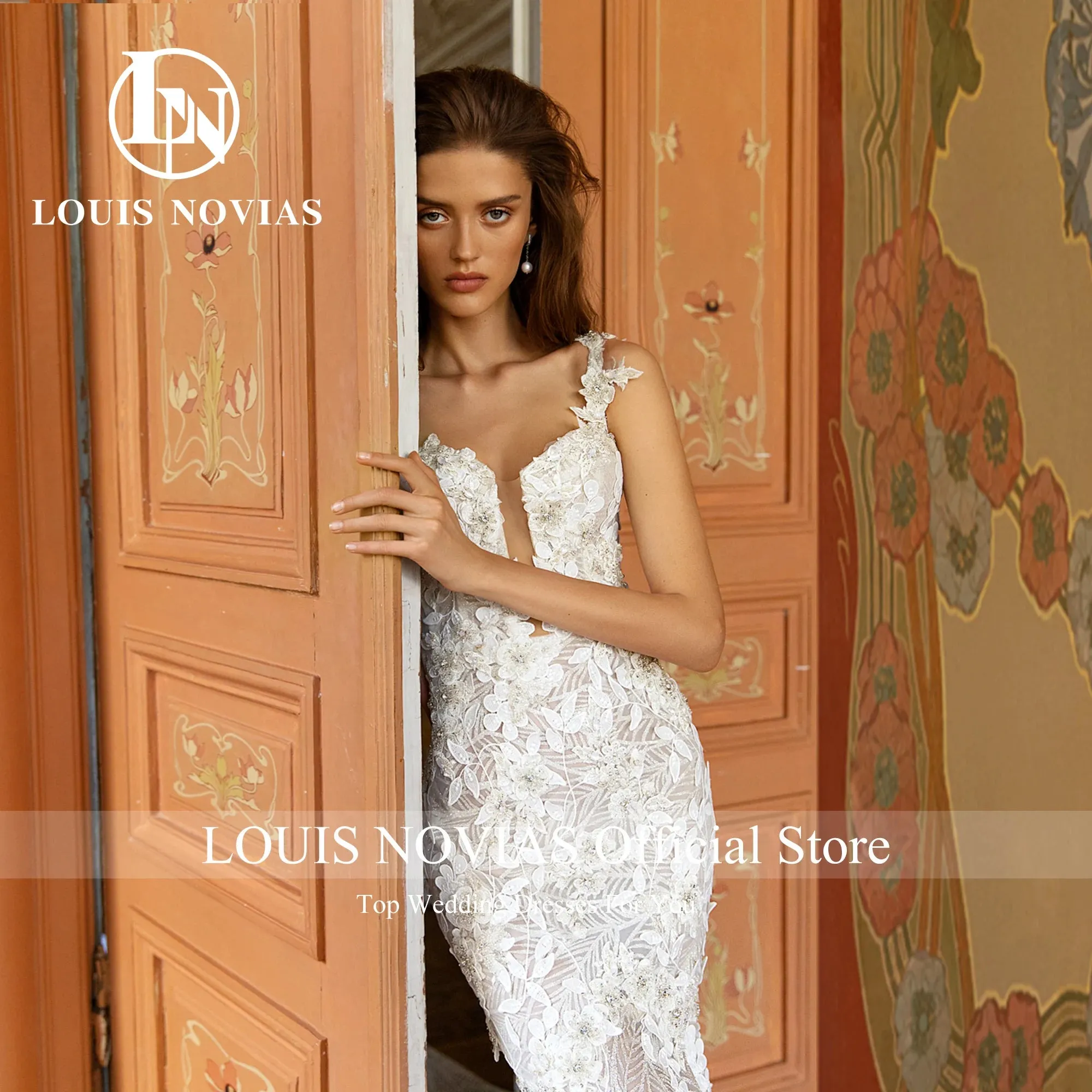 Wedding Dress For Women Spaghetti Straps Modern 3D Flowers Beading