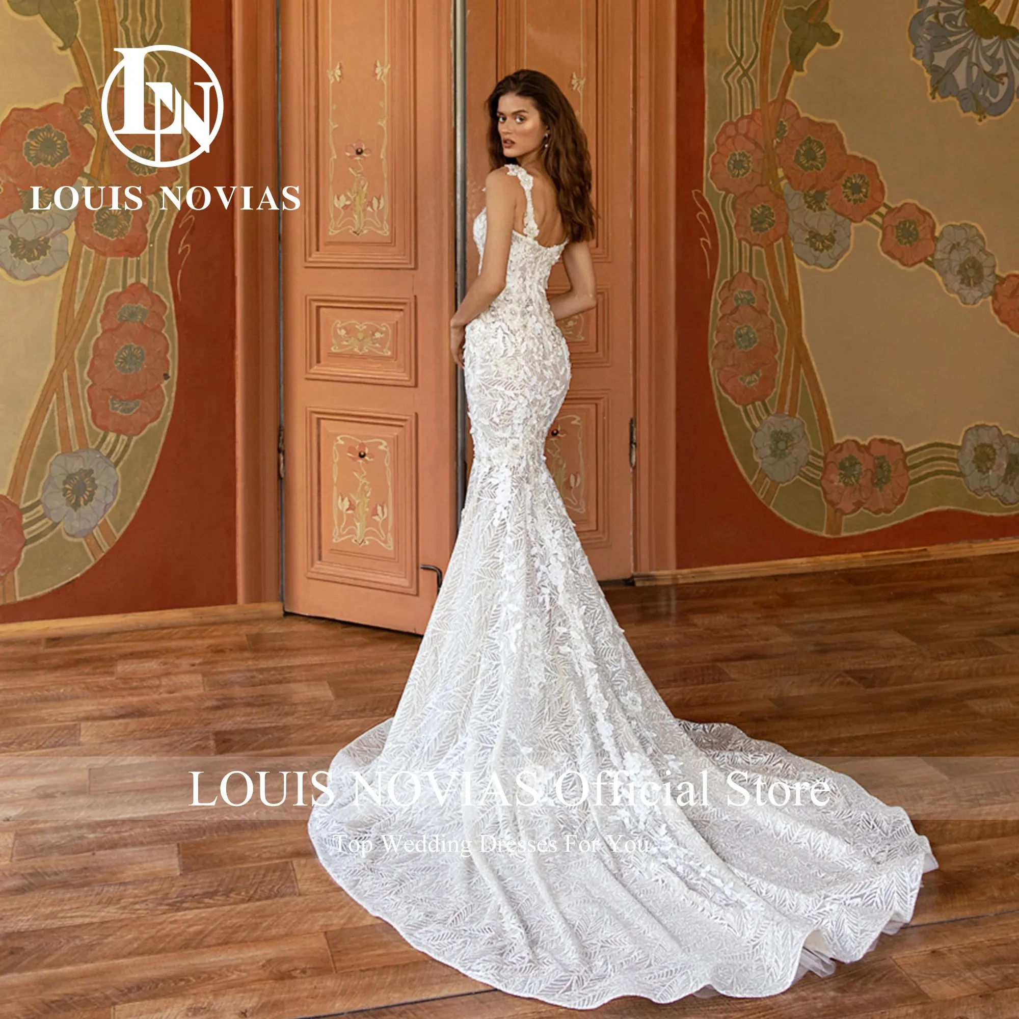 Wedding Dress For Women Spaghetti Straps Modern 3D Flowers Beading