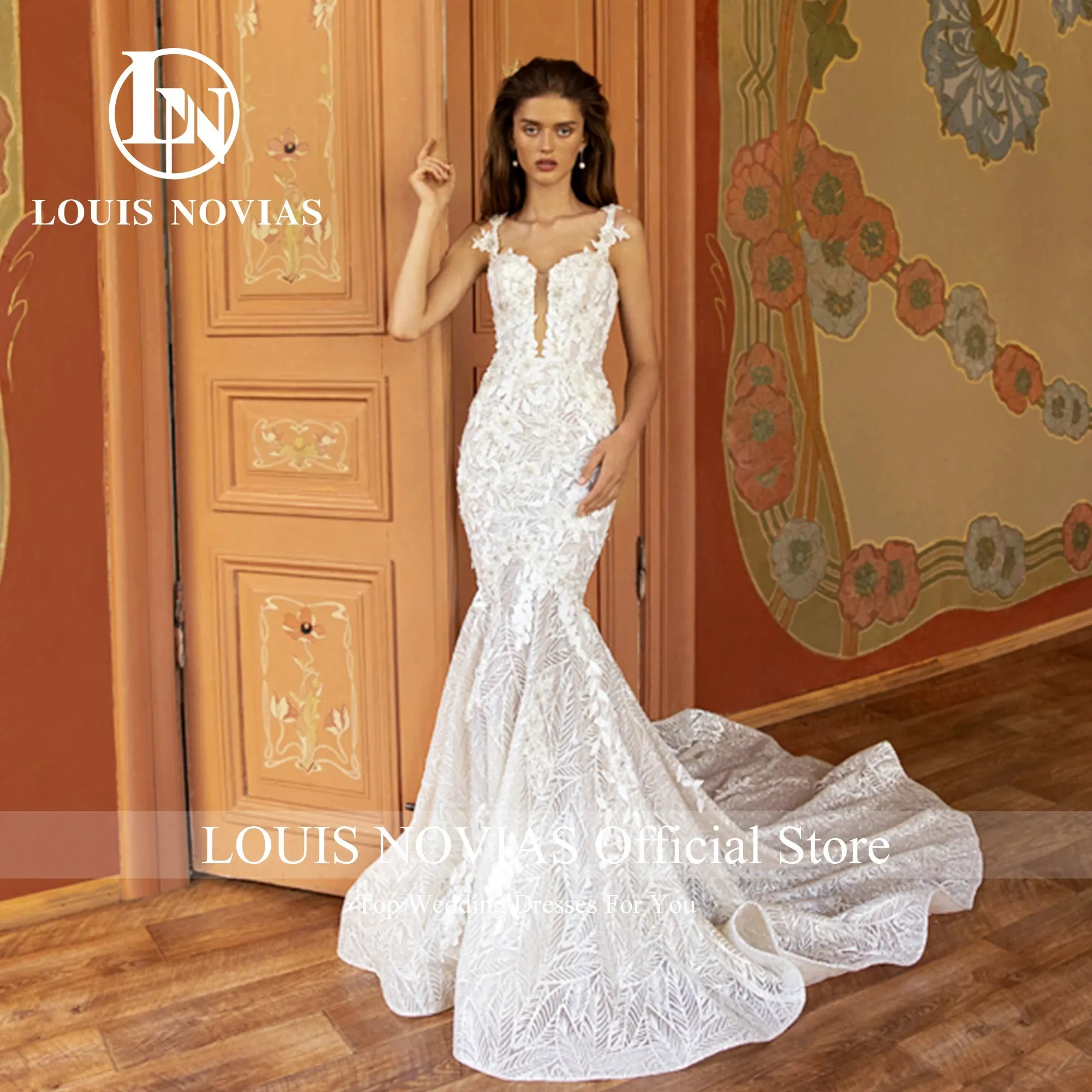 Wedding Dress For Women Spaghetti Straps Modern 3D Flowers Beading