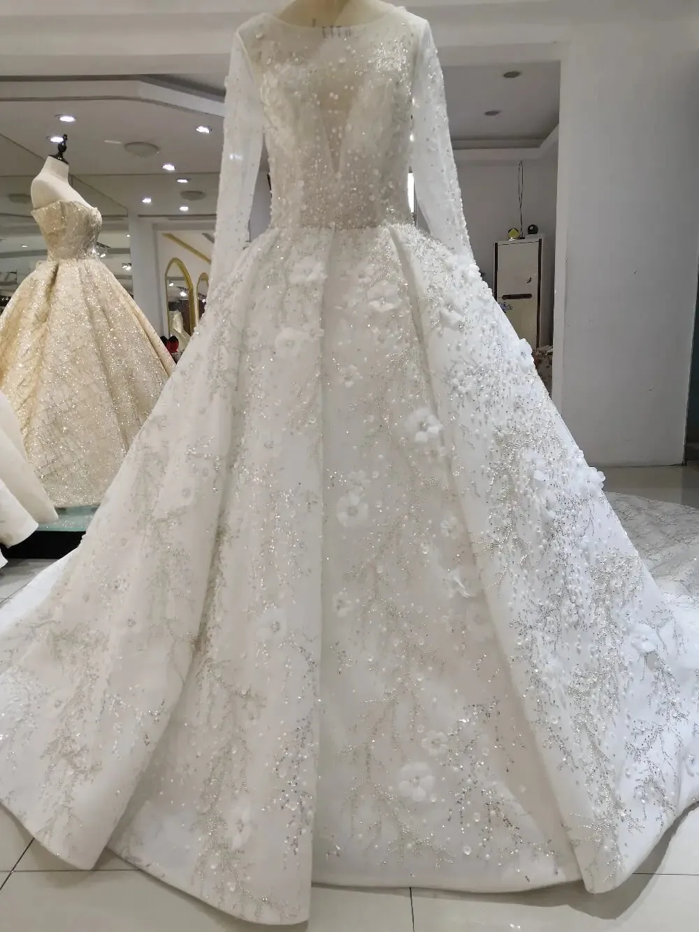 Wedding Dress Long Sleeve 3D Floral Wedding Bridal Gowns robe de mariee