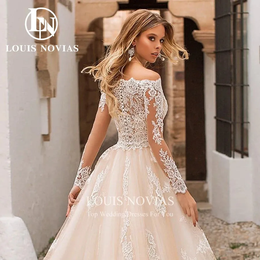 Wedding Dress Modern Detachable Train With Long Sleeve Jacket Appliques